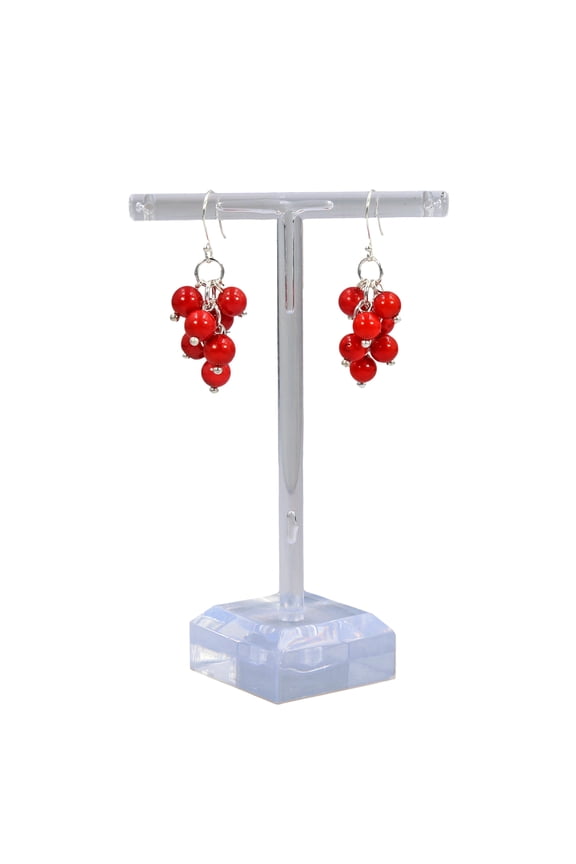 Cluster Red Coral Earrings, 1 Pair