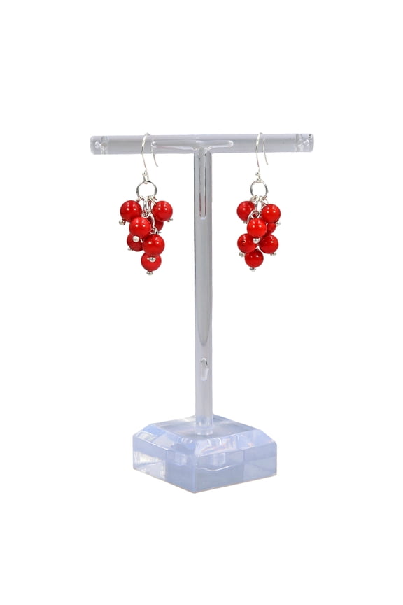 Cluster Red Coral Earrings, 1 Pair