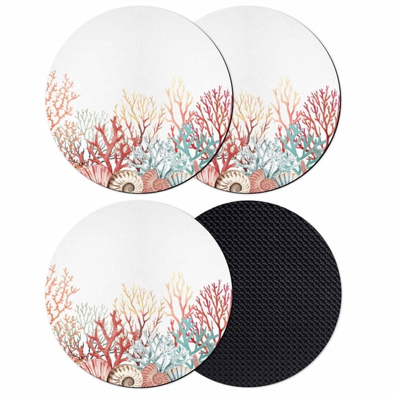 Red Coral Coastal Coasters Set of 4, Absorbent Coasters for Drinks, Summer Beach Shells Starfish Ocean Coaster for Desk Coffee Table Protection, Home Decor House Warming Gifts 4"