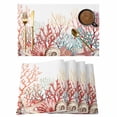 thumbnail image 1 of Red Coral Coastal Placemats Set of 6, Summer Beach Shells Starfish Ocean Placemats for Dining Table, Place Mats for Kitchen Tabletop, Waterproof Wipeable Dining Table Mats Set, 1 of 9