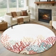 thumbnail image 1 of Red Coral Coastal Round Area Rug 8Ft Washable Large Circle Rugs for Living Room Dorm, Summer Beach Shells Starfish Ocean Non-Slip Carpet Floor Mats Indoor Outdoor Carpet Runner Aesthetic Home Decor, 1 of 8