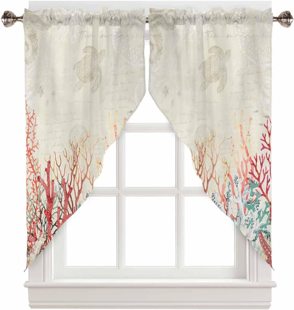 Red Coral Coastal Swag Curtains For Living Room/bedroom Ocean Shell