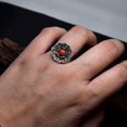 thumbnail image 1 of Red Coral Flower Ring: Oxidized Sterling Silver, Vintage Boho Jewelry, 1 of 7