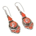 thumbnail image 1 of Red Coral Gemstone Earrings Tibetan Bahamas Handmade Nepali Jewelry 2.3" NE 5411, 1 of 2