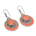 thumbnail image 1 of Red Coral Gemstone Earrings Tibetan Bahamas Handmade Nepali Jewelry 2.4" NE 5324, 1 of 2