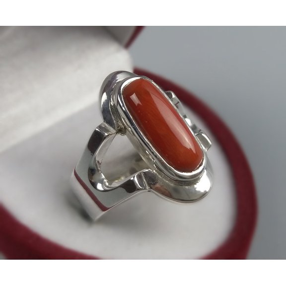 Red Coral (Moonga) 925 Silver Ring | Handmade Unisex Astrological Gemstone Jewelry