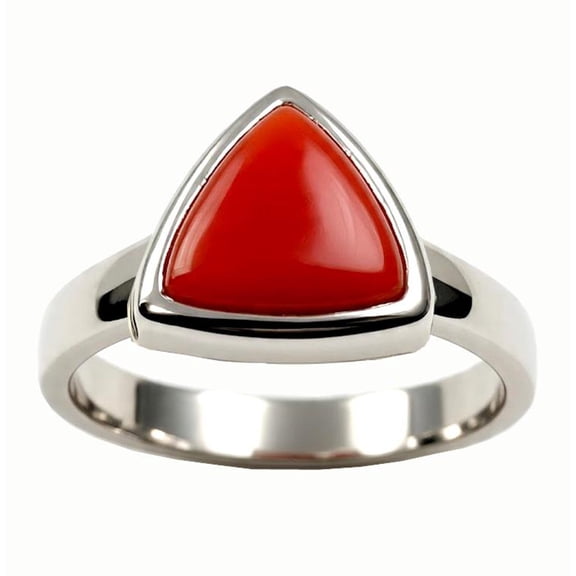 Red Coral Moonga Gemstone Plain Design Silver Ring For Men and Women