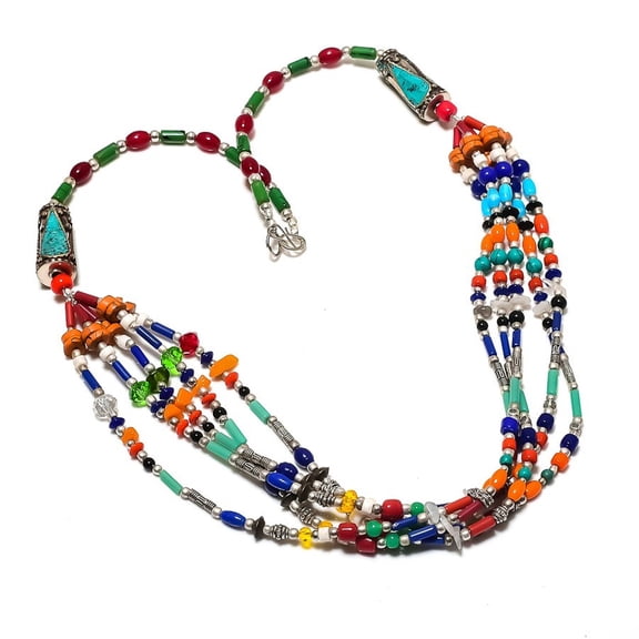 Red Coral Multi Stone Necklace Tibetan Handmade Bohemian Bead Jewelry 18" NA 702