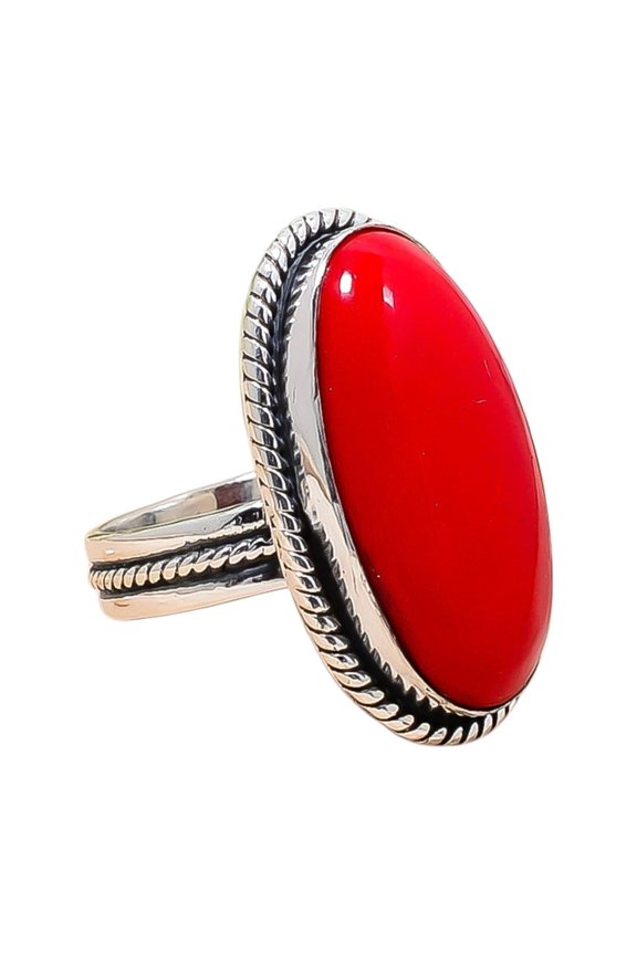 Red Coral & Purple Amethyst 925 Sterling Silver Ring, 25X13 mm Oval Gemstone Ring, Red Ring, Christmas Gift, Unique Jewelry Ring, Adjustable Ring V125