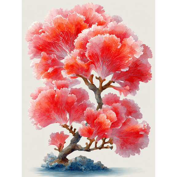 Red Coral Watercolor Canvas Print, Ocean Marine Art, Coastal Nature Inspired Wall Decor