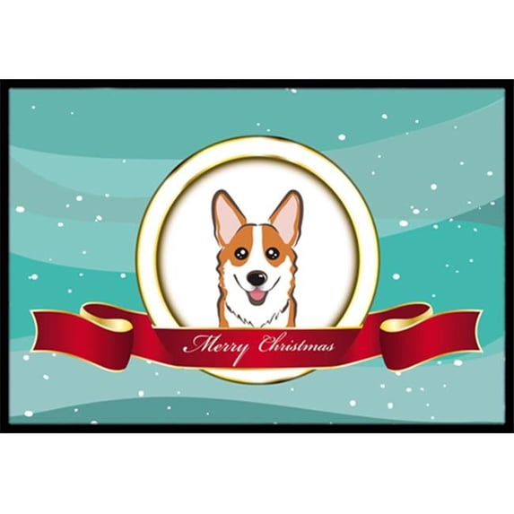 Red Corgi Merry Christmas Indoor & Outdoor Mat- 18 x 27 in.