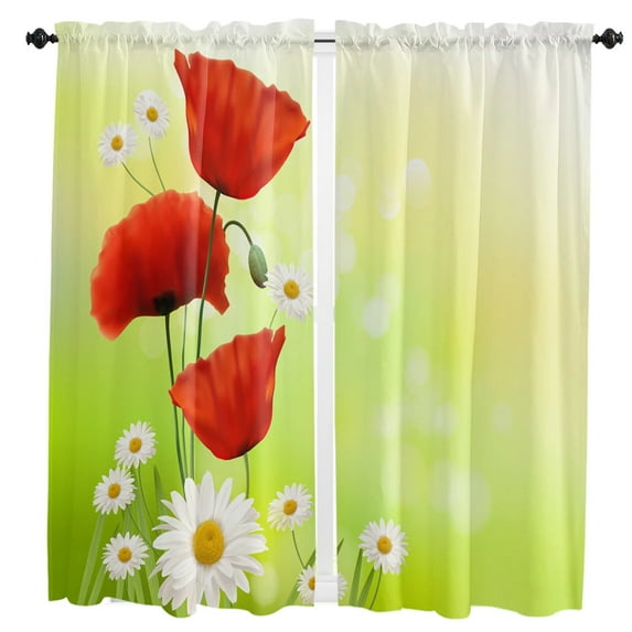 Red Corn Poppy Flower Curtains for Living Room Bedroom Curtains Kitchen Curtains for the Kids Room Window Treatments Drapes