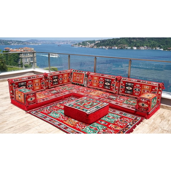 Red Corner Folding Sofa Bed, Arabic Floor Couch, Foldable Couch, Floor Sofa, Full Size Futon, Diwan Sofa, Turkish Sofa Seating, Sofa Bed