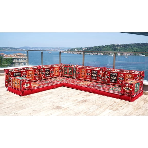 Red Corner Folding Sofa Bed, Arabic Floor Couch, Foldable Couch, Floor Sofa, Full Size Futon, Diwan Sofa, Turkish Sofa Seating, Sofa Bed