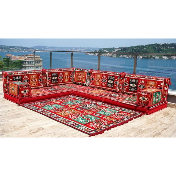 Red Corner Folding Sofa Bed, Arabic Floor Couch, Foldable Couch, Floor Sofa, Full Size Futon, Diwan Sofa, Turkish Sofa Seating, Sofa Bed