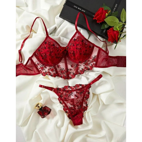 Red Corset Lingerie Set Floral