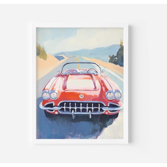 Red Corvette Art Poster Vintage Car Poster , Classic Automobile Print, Unframed Poster Size 16x24 F03.1.19l537