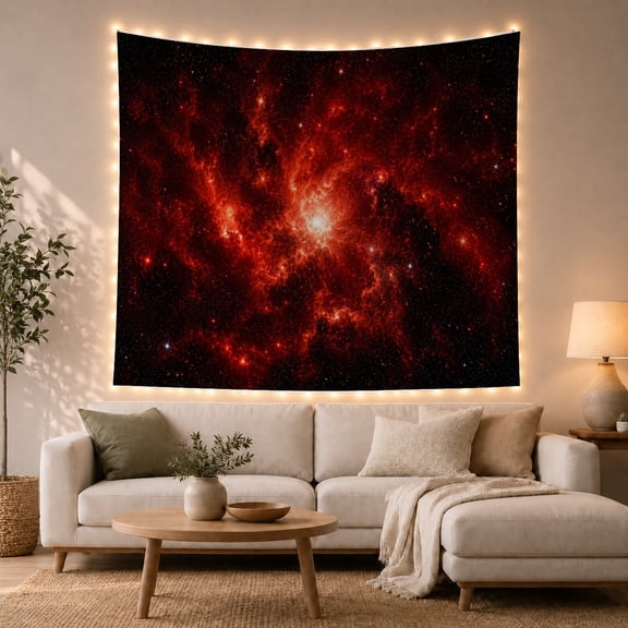 Red Cosmic Nebula in Deep Space, Majestic Celestial for Space Lovers, Astronomical Home Decor, Birthday Gift Tapestry Wall Hanging for Bedroom and Living Room