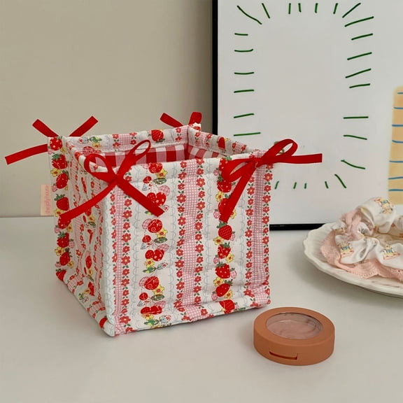 Red Cotton Desktop Storage Basket - Cube Organizer for Snacks, Sundries & Cosmetics, Portable Space-Saver