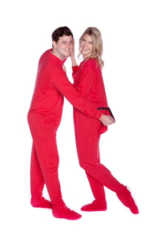 Big Feet Pajamas Red Cotton Jersey Knit Adult Footed Sleeper with Drop Seat