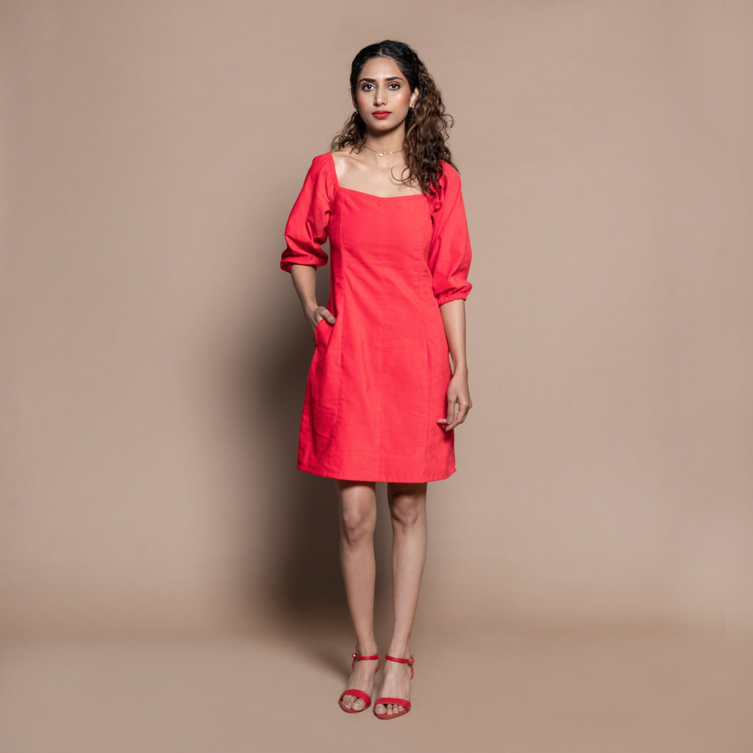 Short Sleeve Cotton Dress Red main image 1