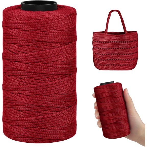 Red Cotton Yarn for Crocheting Flat 2.5mm Macrame Cord 164 Yards Soft Braided Bags, Baskets, Hats, Wall Hangings, DIY Crafts x yards