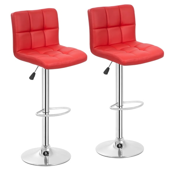 Red Counter Height Swivel Bar Stools PU Leather Padded With Back Set Of 2 Height Adjustable
