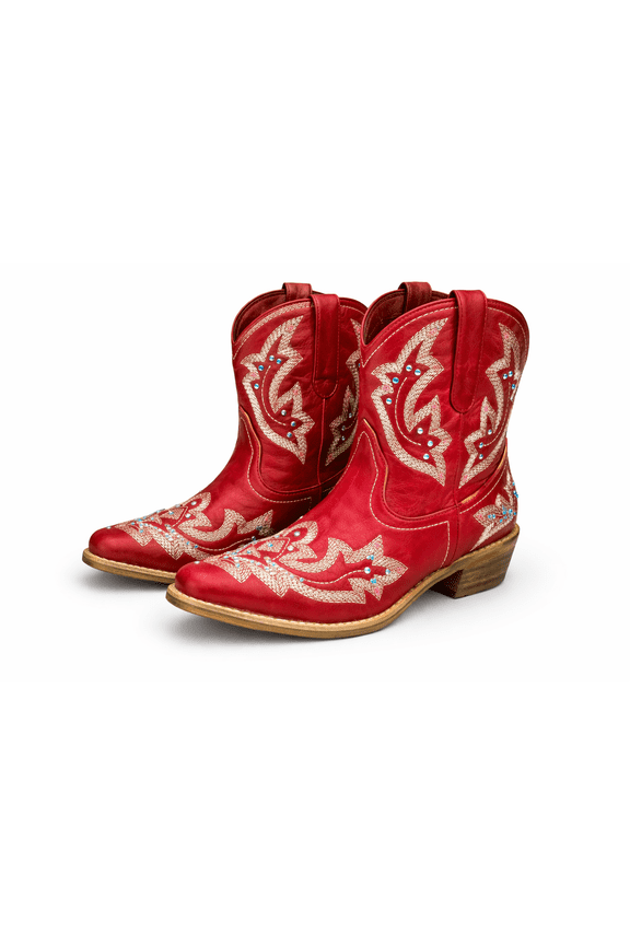 Red Cowgirl Boots with Golden Designs for Women Hand-Designed Western Boots Unique Holiday Gift - Womens Size 6.5