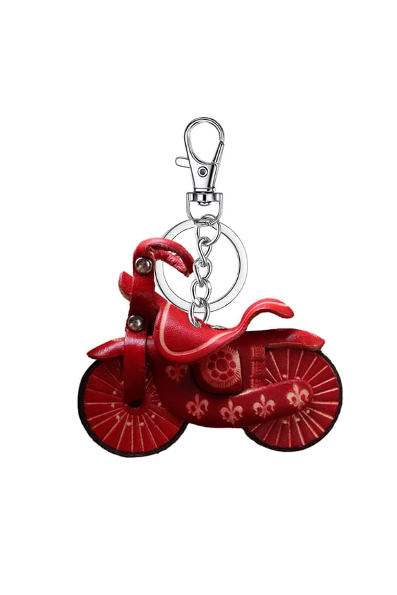 Red Cowhide Leather Motorcycle Keychain Mini Bike Key Ring Biker Key Fob Personalized Key Holder Novelty Key Accessory Cute Small Gift for Motorcycle Enthusiasts Trendy Hanging Decoration