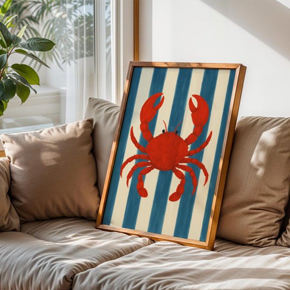 Red Crab Art Nautical Coastal Kitchen, Unframed Paper Print