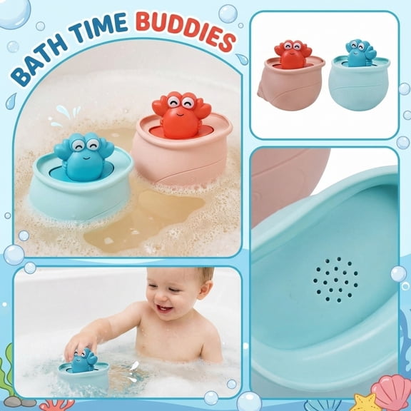 Red Crab Bath Toy for Kids with Moving Claws and Durable Shell Design, Fun Water Play for Toddlers 1-6 Years, Plastic Seaside Animal Toy for Bathtub and Pool Time