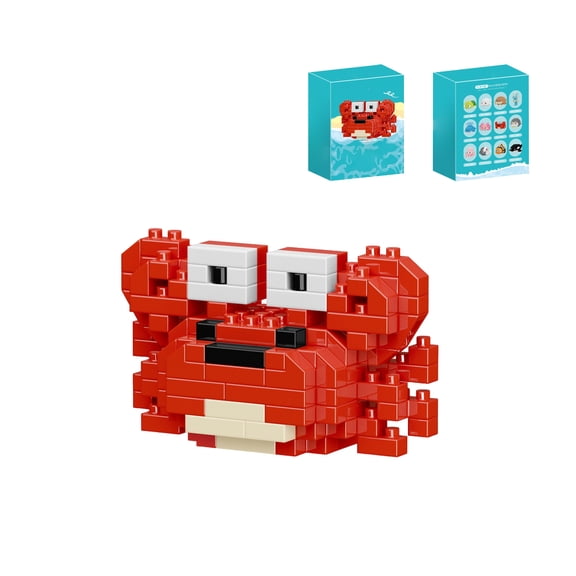 Red Crab Building Block Set, 150Pcs Mini Ocean Animal Figurine, 3D Marine Life Model Kit for Desktop Display