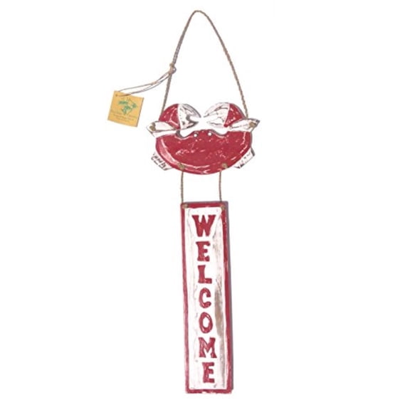 Red Crab Distressed Wood Hanging Welcome Sign Tropical Beach Decoration New