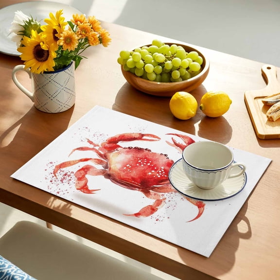 Red Crab Placemats Set of 1, Watercolor Style Countryside Ocean Non-Slip Place Mats Washable Table Mats for Kitchen Dining Table Decorations Indoor/Outdoor