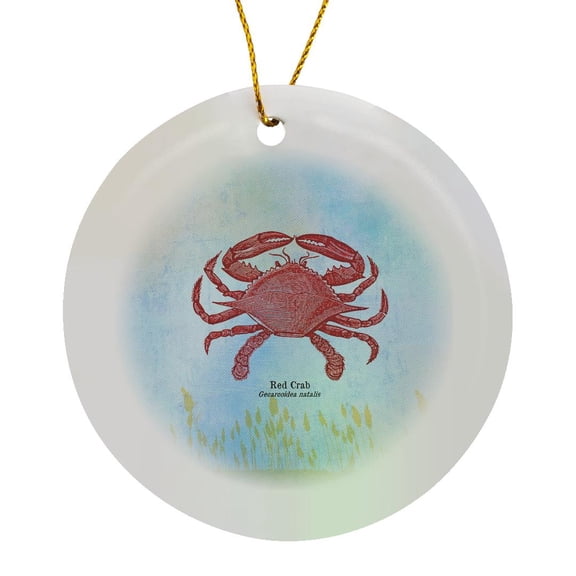3drose, Red Crab- Seafood- Beach Theme Art, Circle Porcelain Ornament