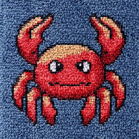 Red Crab Small Size Mini Rug Latch Hook Kits Rug DIY Cushion Tapestry Making Crochet Hook Mat Making Kits Color Preprinted Pattern Canvas DIY Carpet Needlework Home Decor Kits 30x30cm (r54)