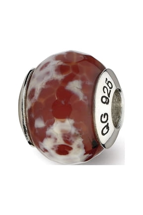 Red Cracked Agate & Shell Stone Charm .925 Sterling Silver Reflection Beads