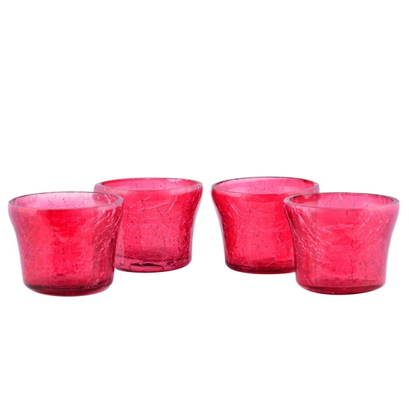 Red Crackled Finish Set of 4 Tealight Votive Glass Candle Holders Gift Evening Wedding Parties Home Decor Table Decoration by MystiqueDecors