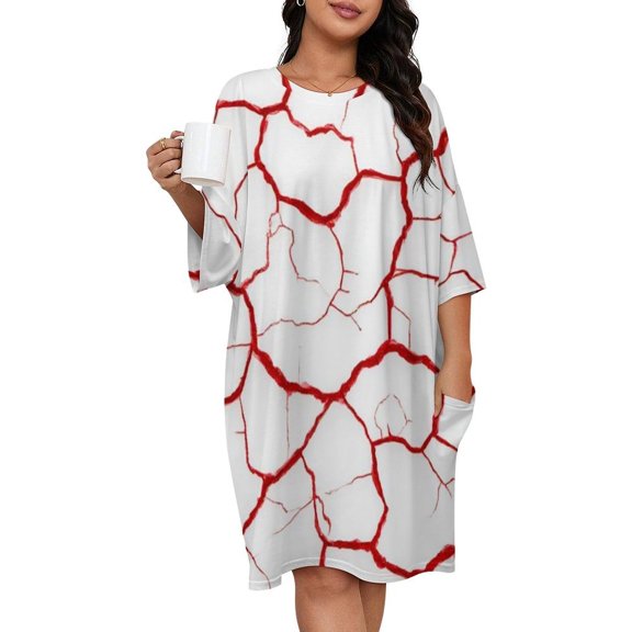 Red Cracks White Background Sleepshirts For Sleeping Travels Loose Sleepdress Pajama Dress Soft Nightdress Sleepwear