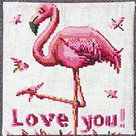 Red Crane Bird in Love DIY 11CT Stamped Cross Stitch Kits for Beginners Easy Needlepoint Embroidery Counted Cross Stitch Art Craft for Wall Decoration 14x14inch(9)