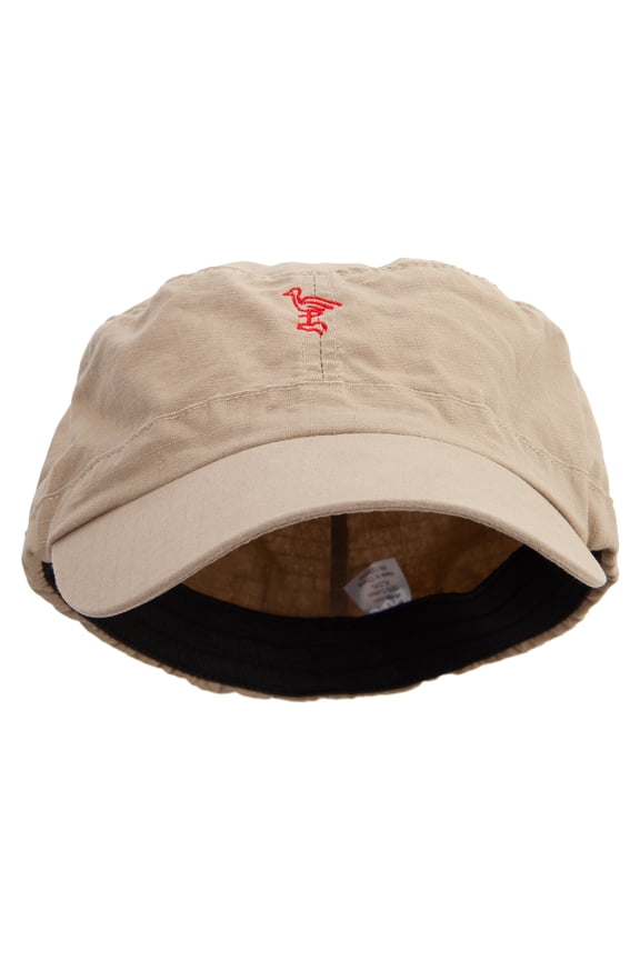 Red Crane Logo Embroidered Big Size Fitted Ripstop Cotton Military Army Cap - Khaki XL-2XL