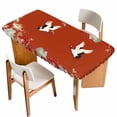 thumbnail image 1 of Red Crane Table Cloths for 3 Foot Rectangle Tables, Vintage Red Teal Spring Floral Botanical Patio Waterproof Elastic Fitted Tablecloths, Washable Rectangular Table Cover for Camping, 1 of 8