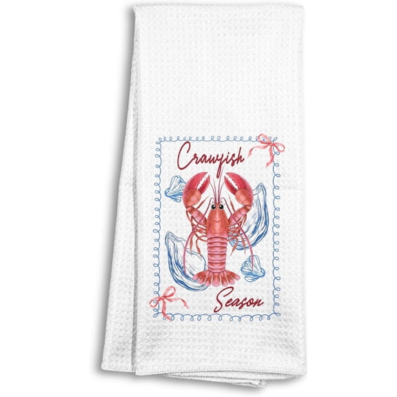 Red Crawfish Beach Bow Kitchen Towels, Lobster Lovers Gifts Dish Towels for Kitchen Decor, Preppy Boil Crawfish Decorative Hand Towels,Seafood Boil Party Supplies, 16x24 Inch