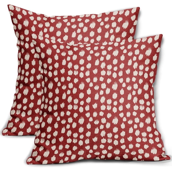 Red Cream Dots Pillow Covers 16x16 Set of 2 Boho Design Polka Dot Throw Pillows Modern Trendy Print Outdoor Decorative Pillowcase Square Linen Cushion Cases Decor for Sofa Couch Bed