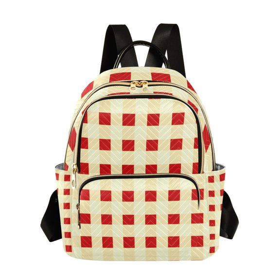 Red Cream Pattern Fashion Backpack Quilted Lightweight Women Travel Daypack 14L