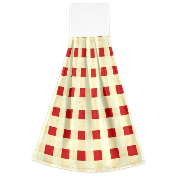 Red Cream Pattern Hand Towels 2 Pack Quick Dry Velvet Soft with Velcro Kitchen Bath 14x18in