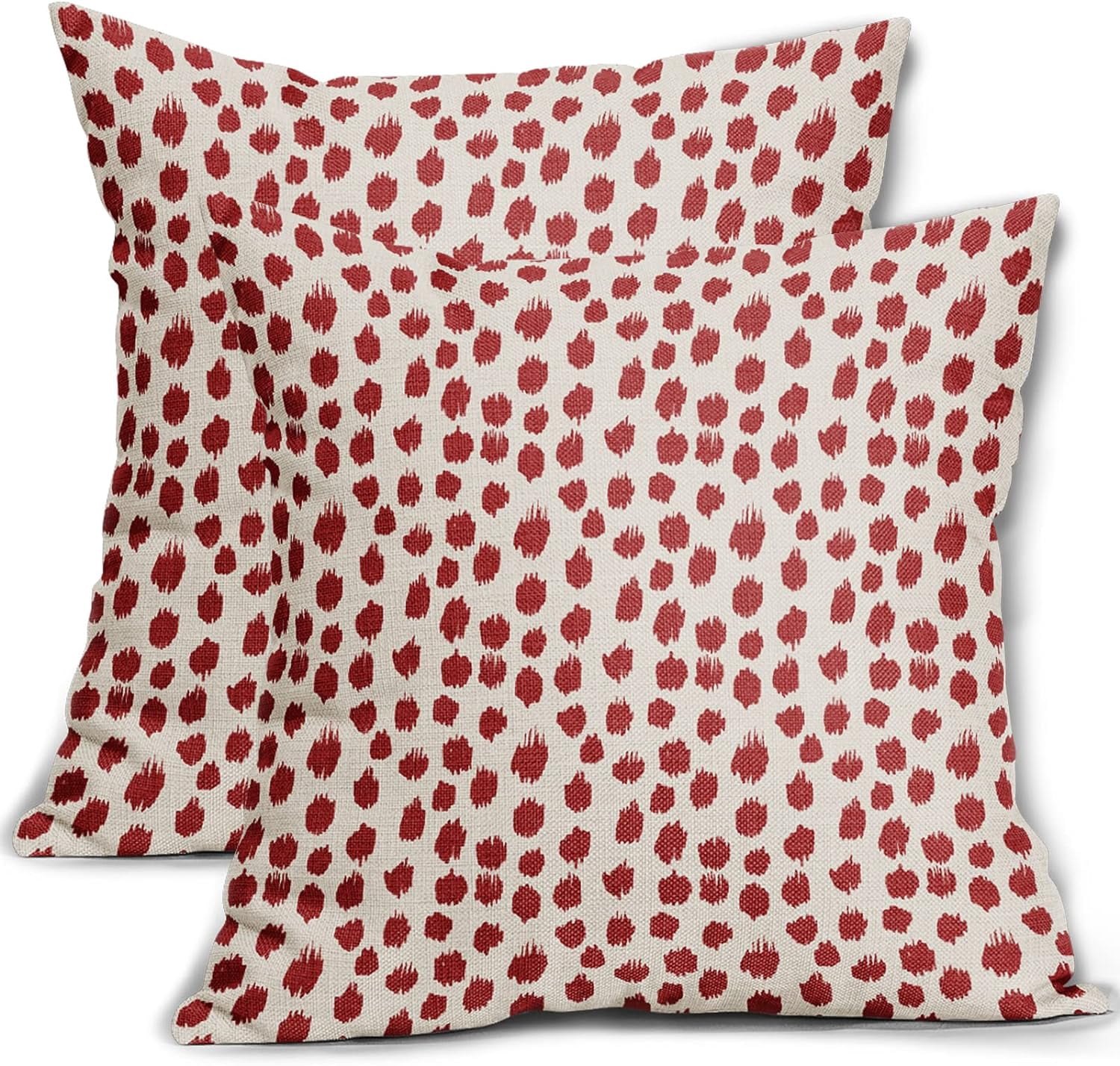 Red Cream Pillow Covers 20x20 Set of 2 Boho Design Polka Dot Throw Pillows Modern Brush Strokes Print Decorative Outdoor Pillowcase Square Cushion Cover Linen Pillow Case for Home Sofa Couch Bed
