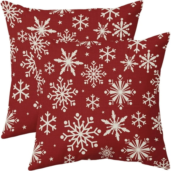 Red Cream Winter Snowflakes Pillow Covers 16x16 Set of 2 Christmas Decorative Throw Pillows Outdoor Farmhouse Xmas Holiday Seasnoal Pillowcases Cushion Case Decor for Home Sofa Couch Bed