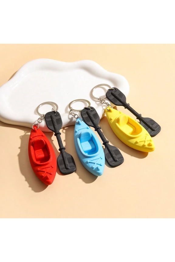 Red Creative Fashion Simulated Leather Kayak Keychain Casual Personalized Mini 3D Kayak Stress Relief Keychain Daily Versatile Car Key Chain Sports Bag Pendant Suita