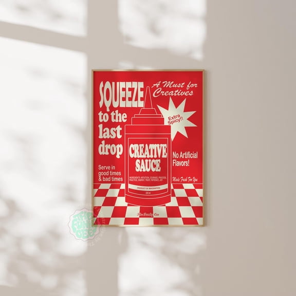 Red Creative Sauce Retro Trendy Office Room Decor, Unframed Paper Print Size 8x12